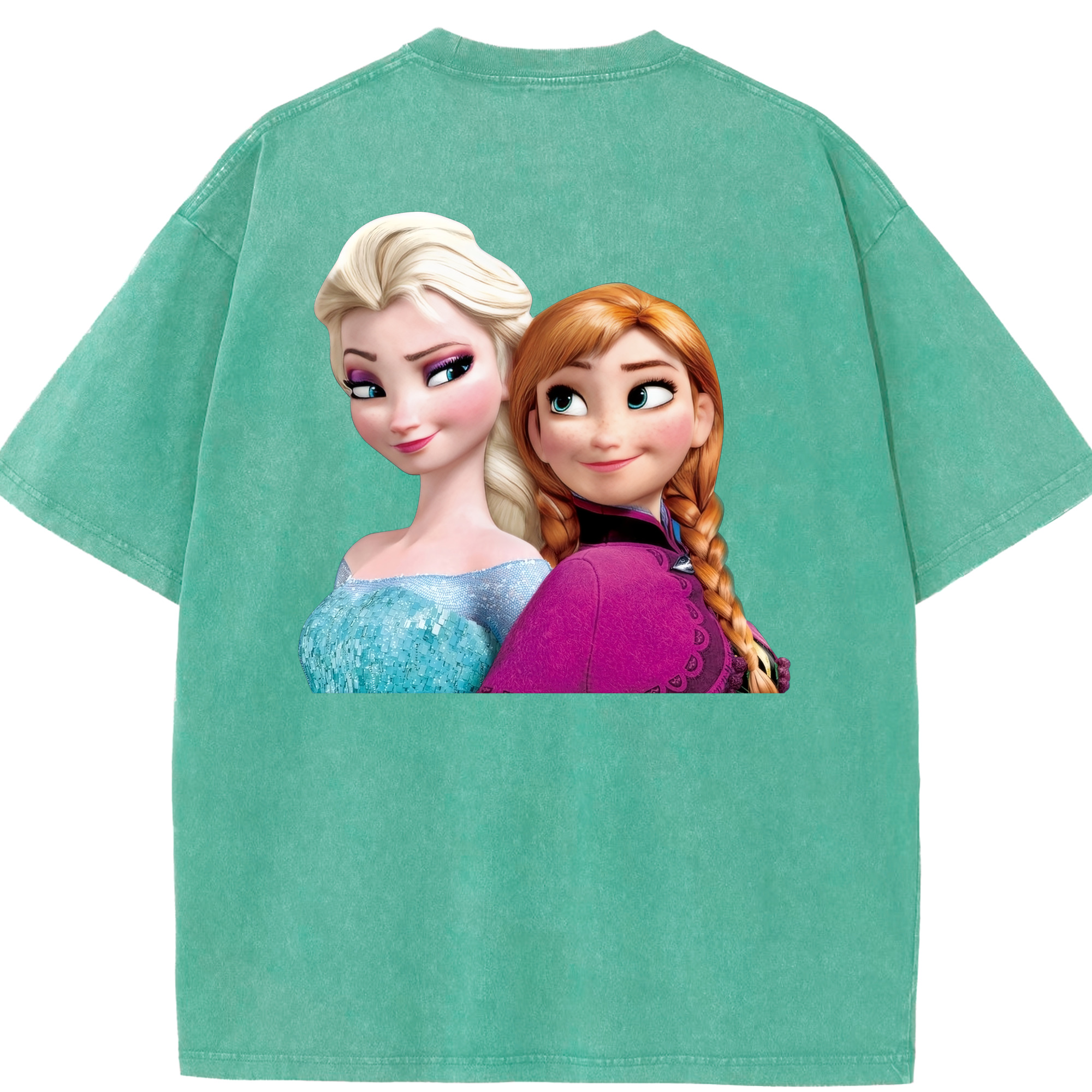 （画像用） アナと雪の女王 アンナ エルサ Frozen Anna Elsa 綿100% ヴィンテージ風 半袖Tシャツ（背面プリント）